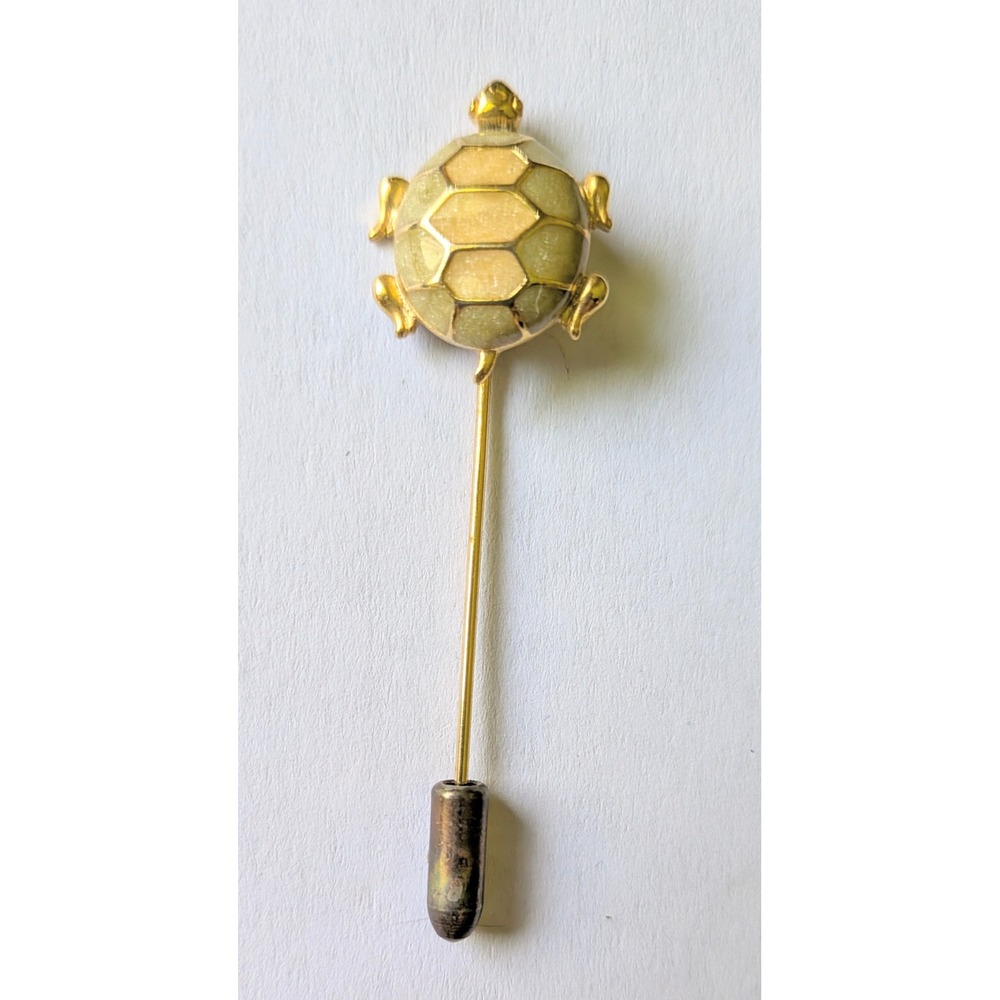 Turtle Stick Pin Womens Whimsical Cottagecore Gold Tone Glitter Animal Jewelry